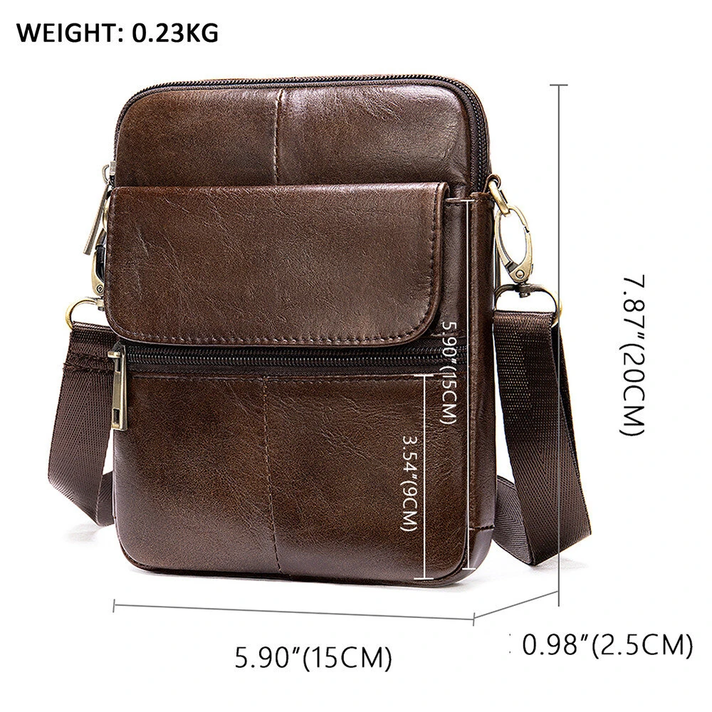 (image for) Ekphero Zipper Genuine Leather Messenger Bags Business Small Crossbody Bag Casual Travel Flap Shoulder Bag